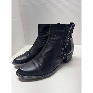 Dorking by Fluchos Black Leather Mixed Media Ankle Boots Spain Size 37 6.5